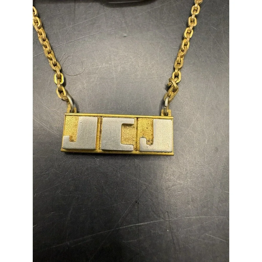 Vintage Hickok SWANK Tie Bar Clip with Chain “JCJ” Initials GOLD TONE
